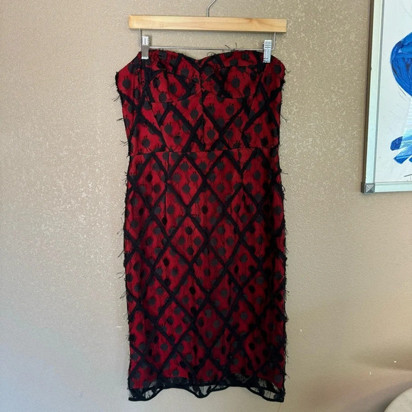 Milly Anthropologie Red and Black Lacey Vampire Bustier Strapless Midi Dress C - Picture 1 of 5